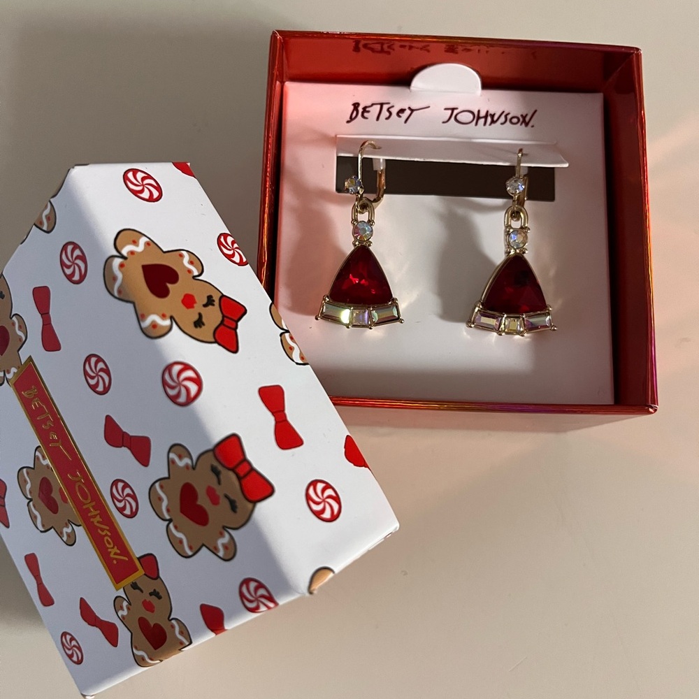 Betsey Johnson Red and Gold Crystal Santa Hat Earrings - Picture 3 of 4